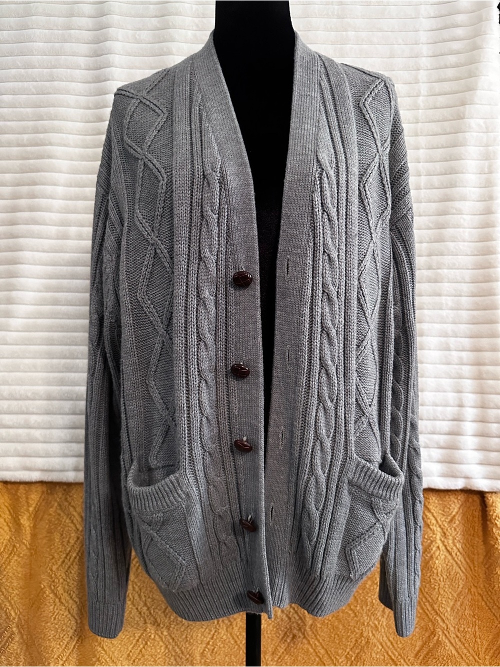 Towncraft Men's Gray Cable Knit Cardigan with Pockets